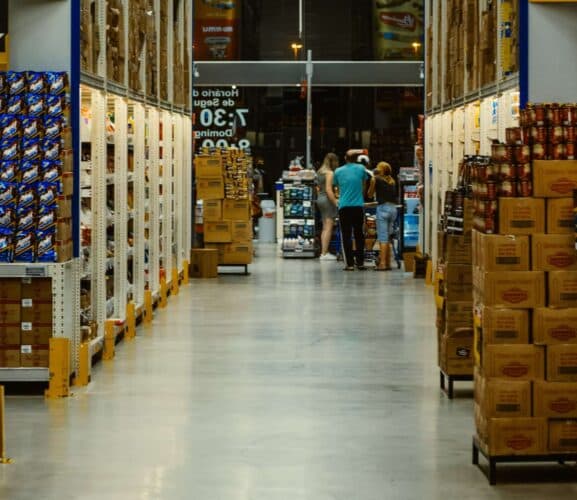 Warehouse Aisle with Shelving Units